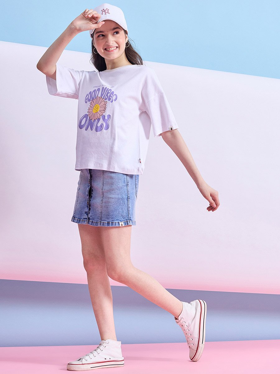 Girls Lilac Floral Print T-Shirt