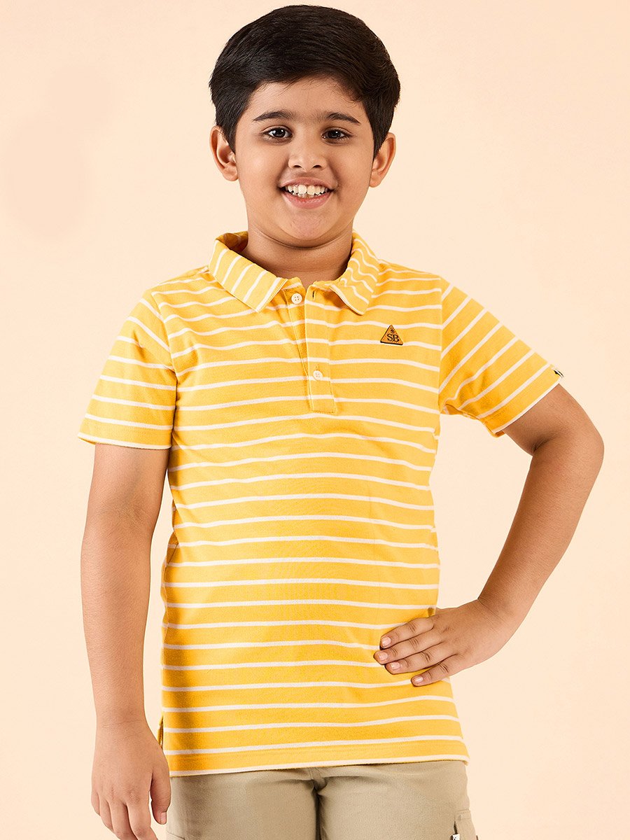 Boys Yellow Striped Polo T-Shirt 
