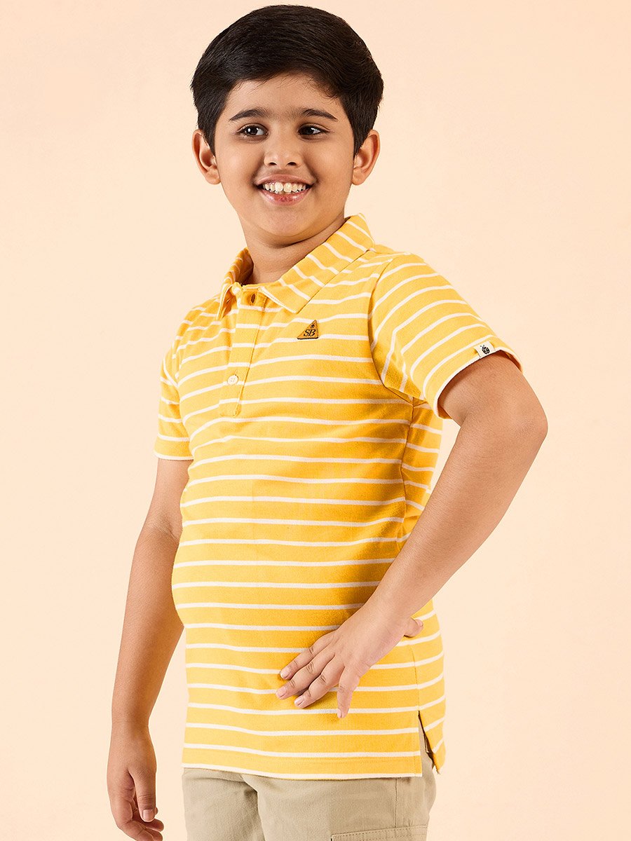 Boys Yellow Striped Polo T-Shirt 