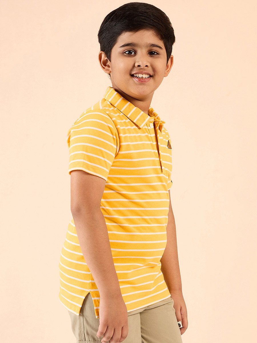 Boys Yellow Striped Polo T-Shirt 