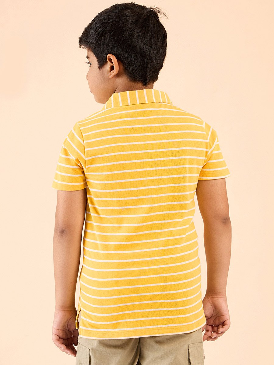 Boys Yellow Striped Polo T-Shirt 