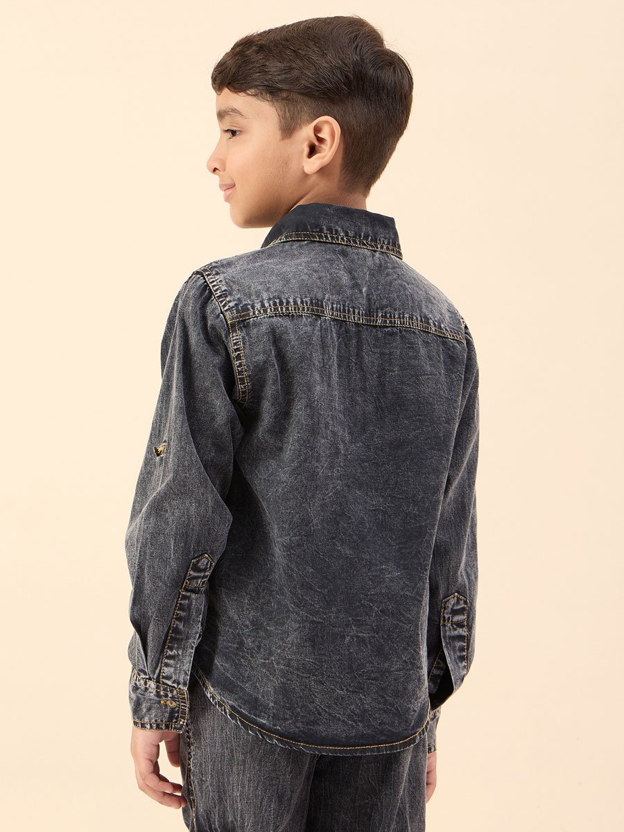 Boys Black Cotton Denim Shirt