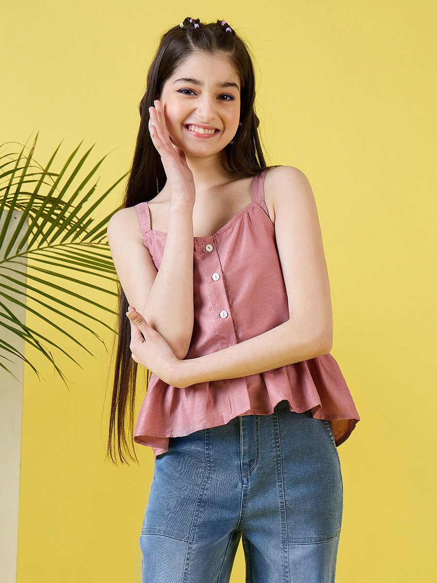Girls Pink Buttoned Sleeveless Top