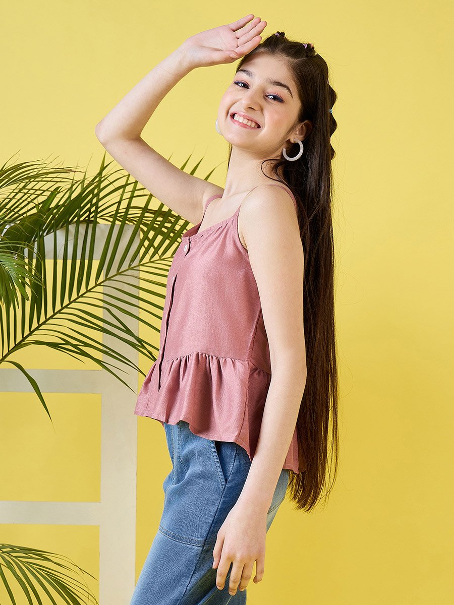 Girls Pink Buttoned Sleeveless Top