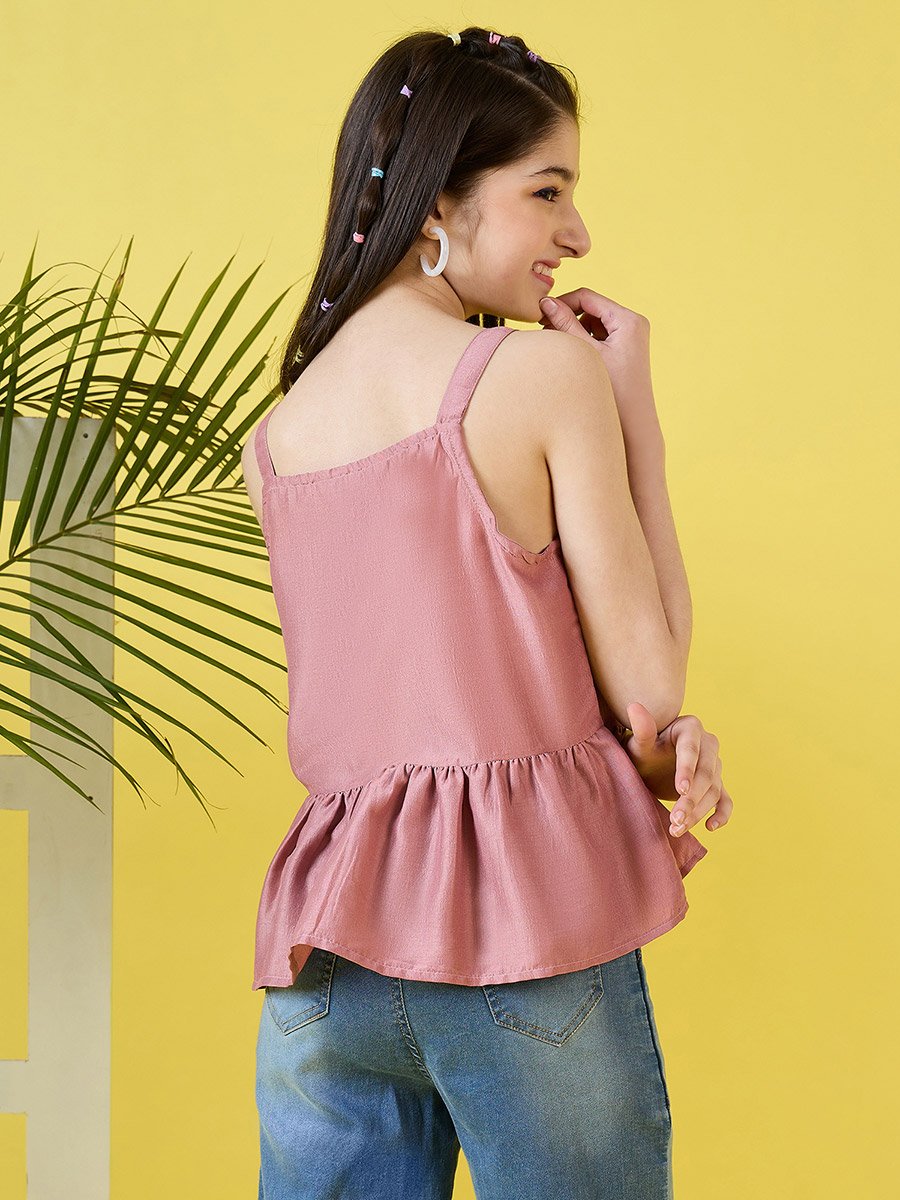 Girls Pink Buttoned Sleeveless Top