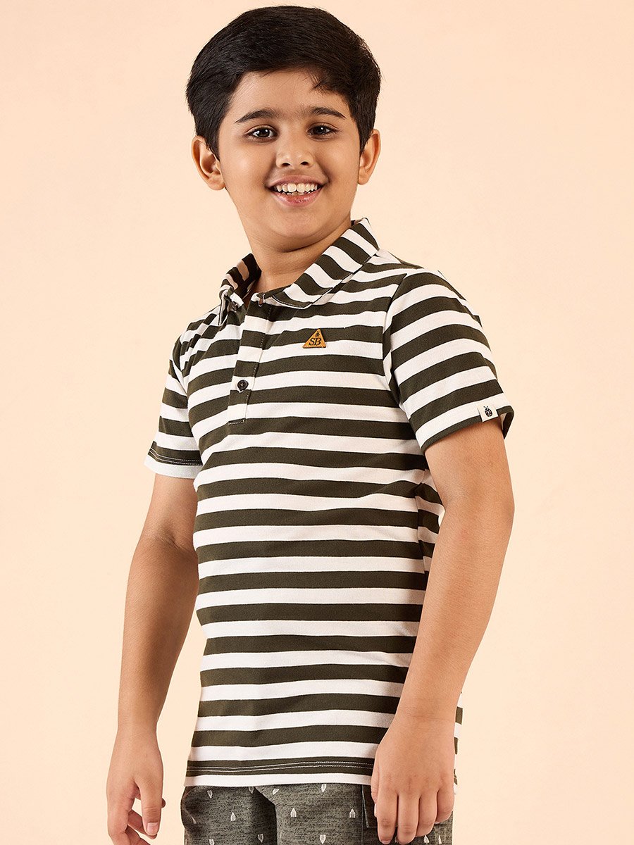 Boys Cotton Striped Polo T-Shirt