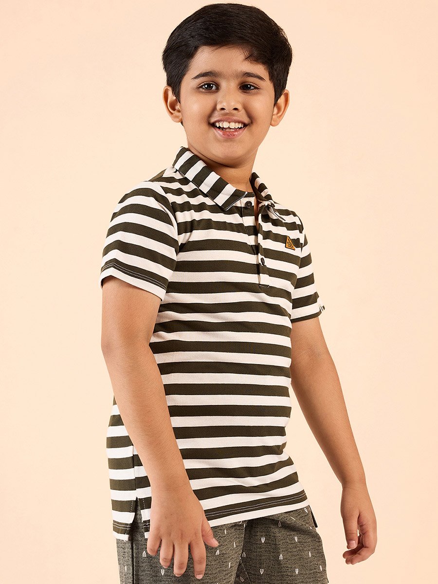 Boys Cotton Striped Polo T-Shirt
