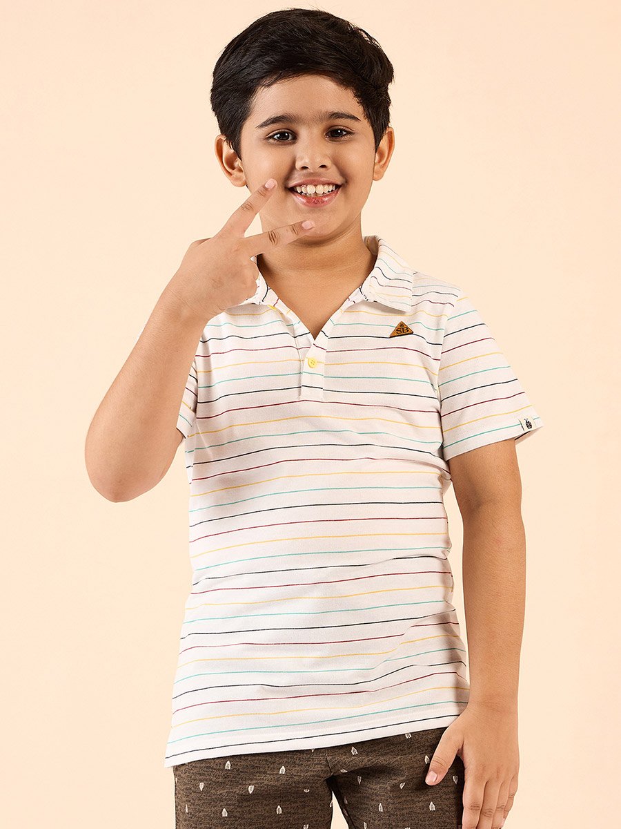Boys Cotton Striped Polo T-Shirt