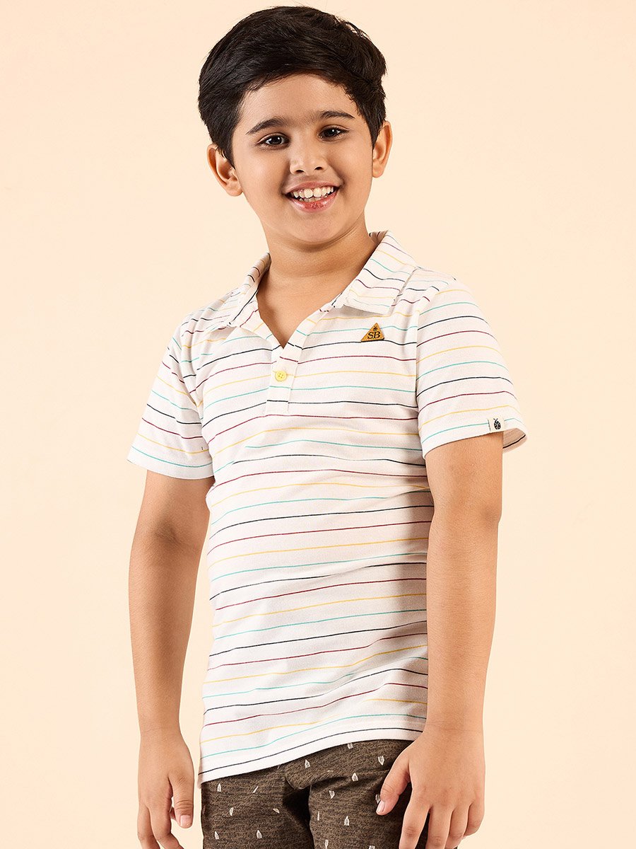 Boys Cotton Striped Polo T-Shirt