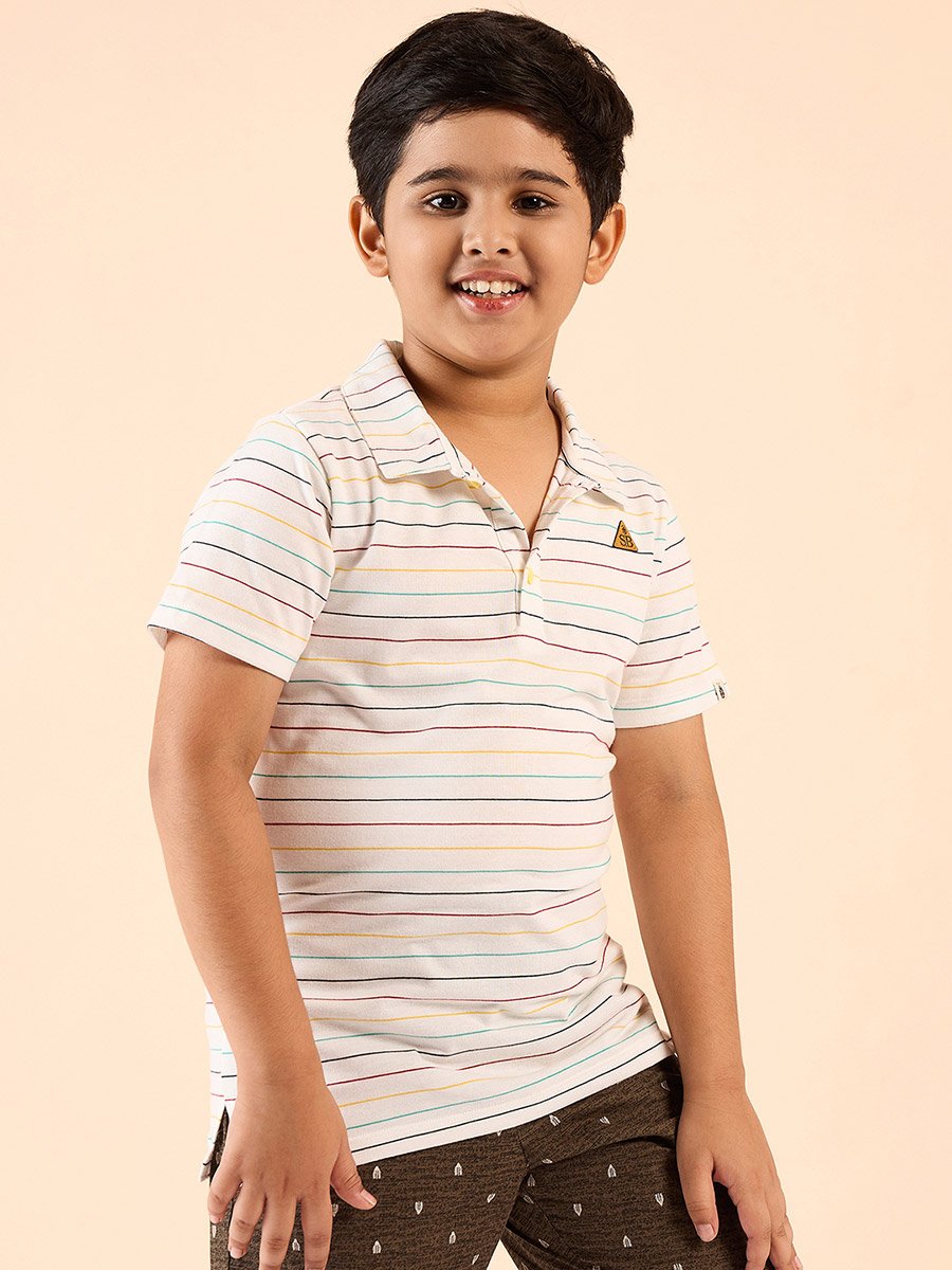 Boys Cotton Striped Polo T-Shirt