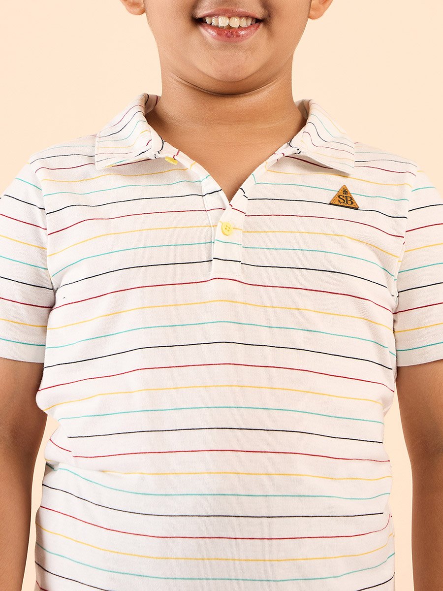 Boys Cotton Striped Polo T-Shirt