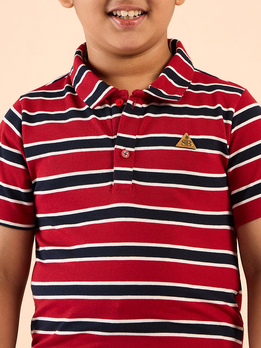 Boys Red Striped Polo T-Shirt