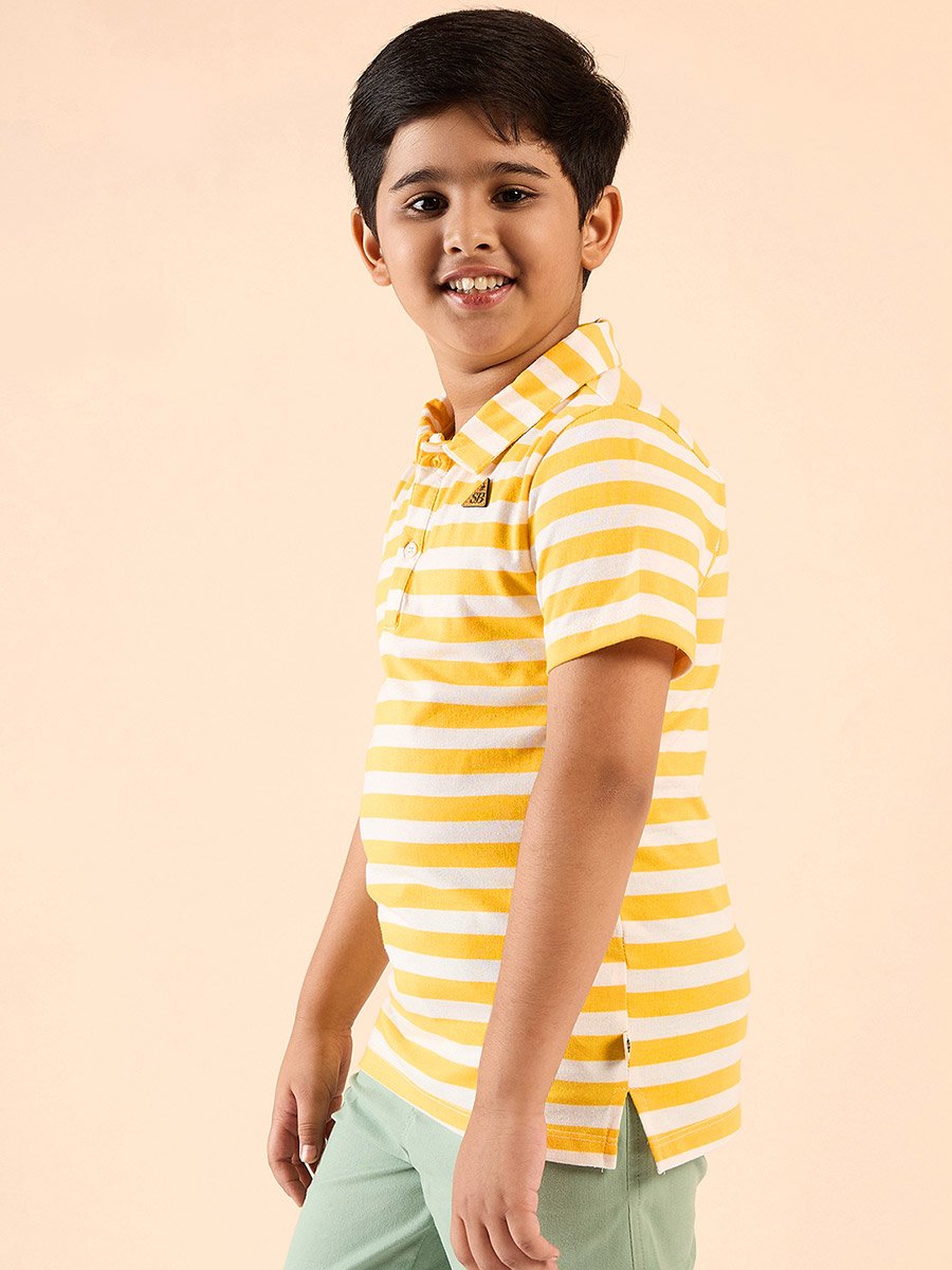 Boys Cotton Striped Polo T-Shirt