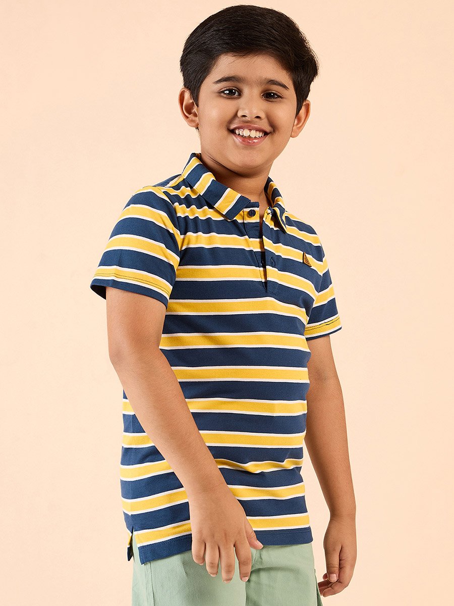 Boys Cotton Striped Polo T-Shirt