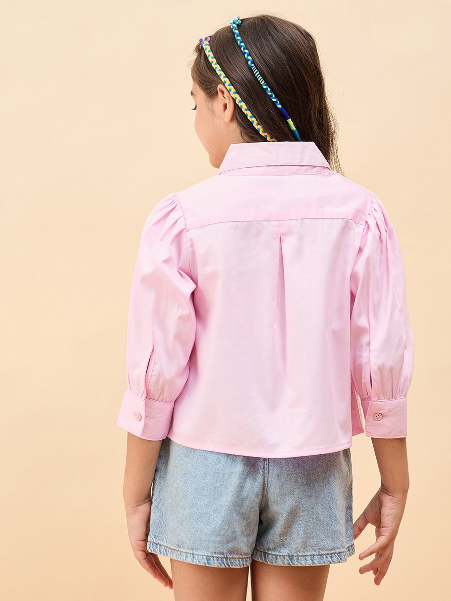Girls Pink Cotton Long Sleeve Shirt