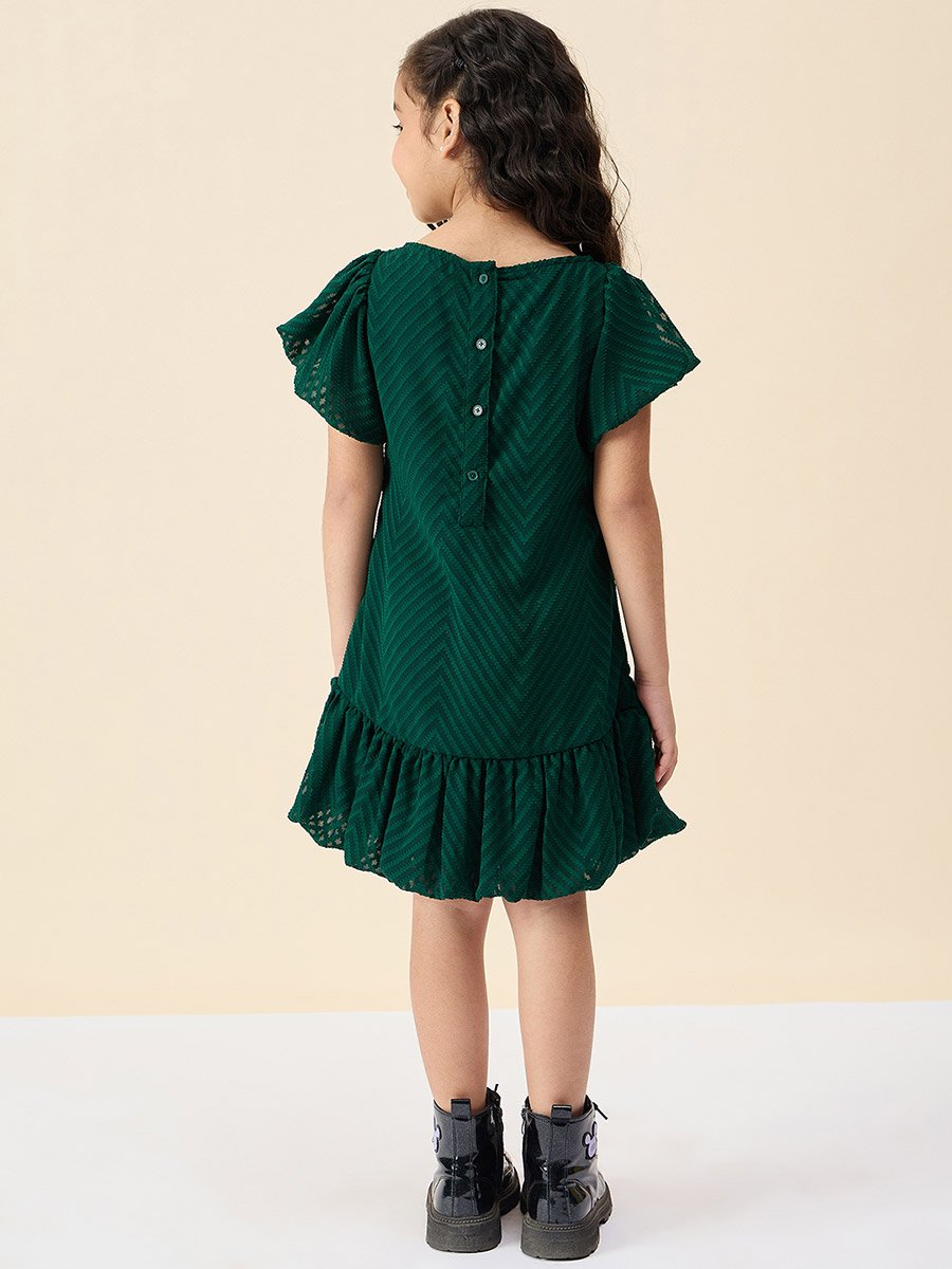 Girls Emerald Green Puff Sleeve Dress