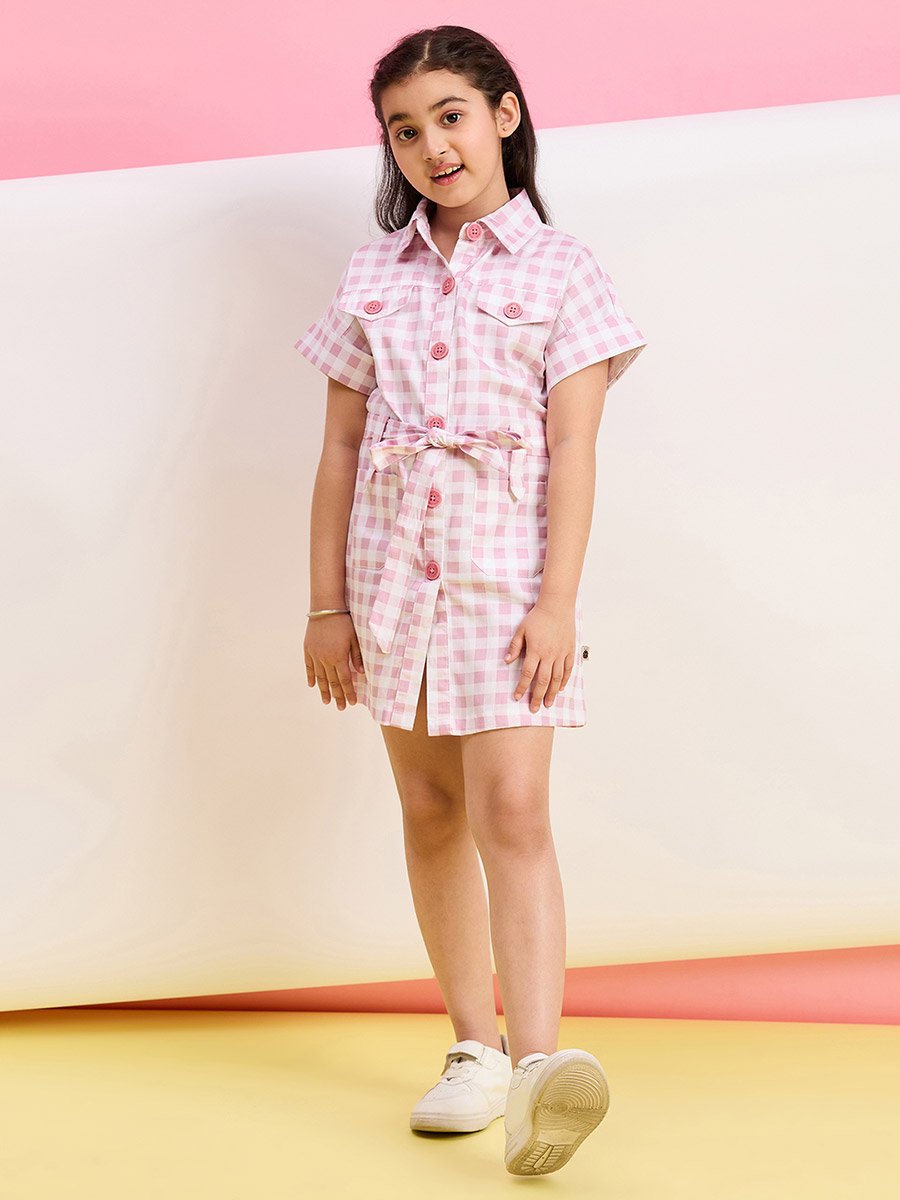 Girls Checked Printed Collared Dress