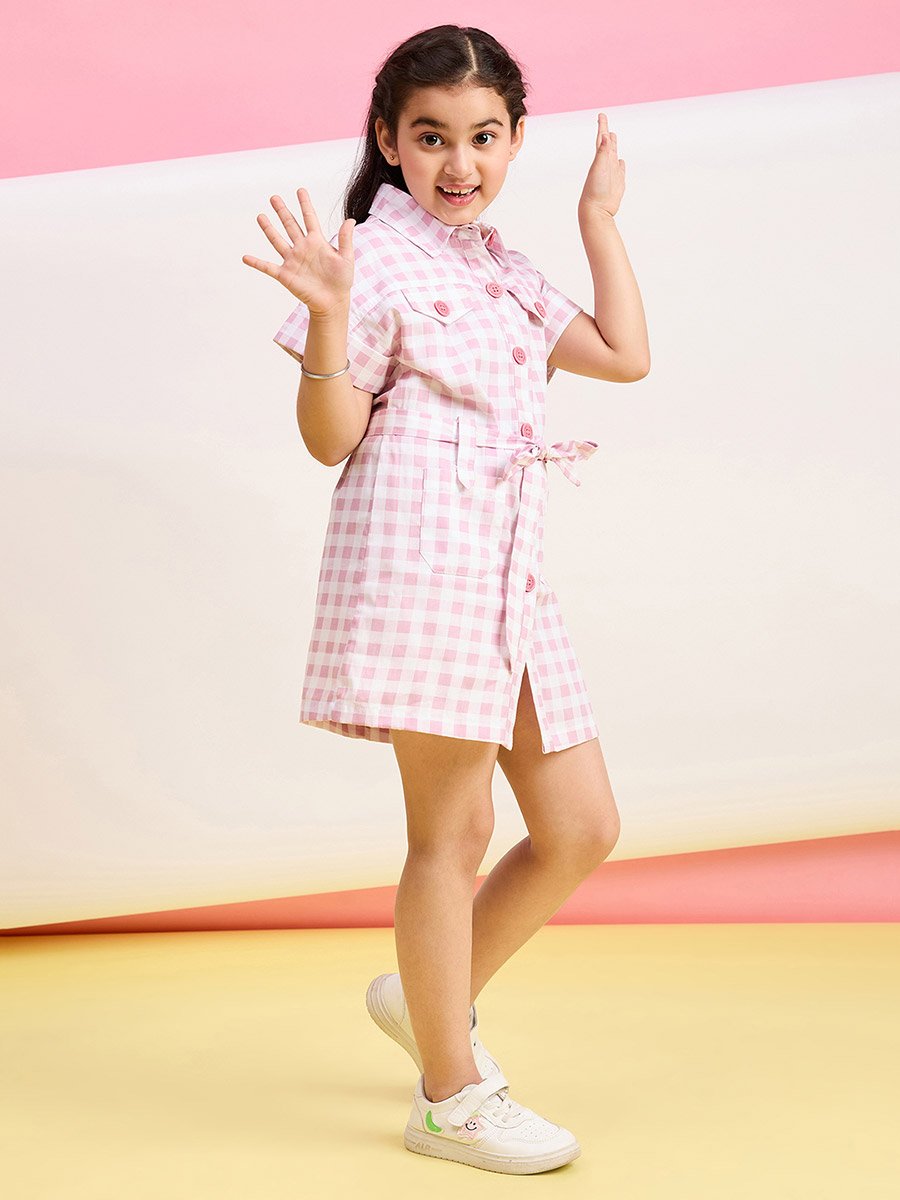 Girls Checked Printed Collared Dress
