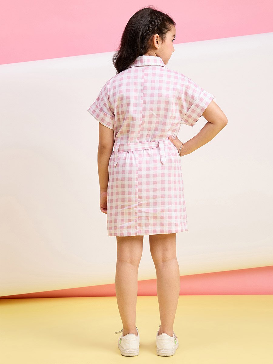 Girls Checked Printed Collared Dress
