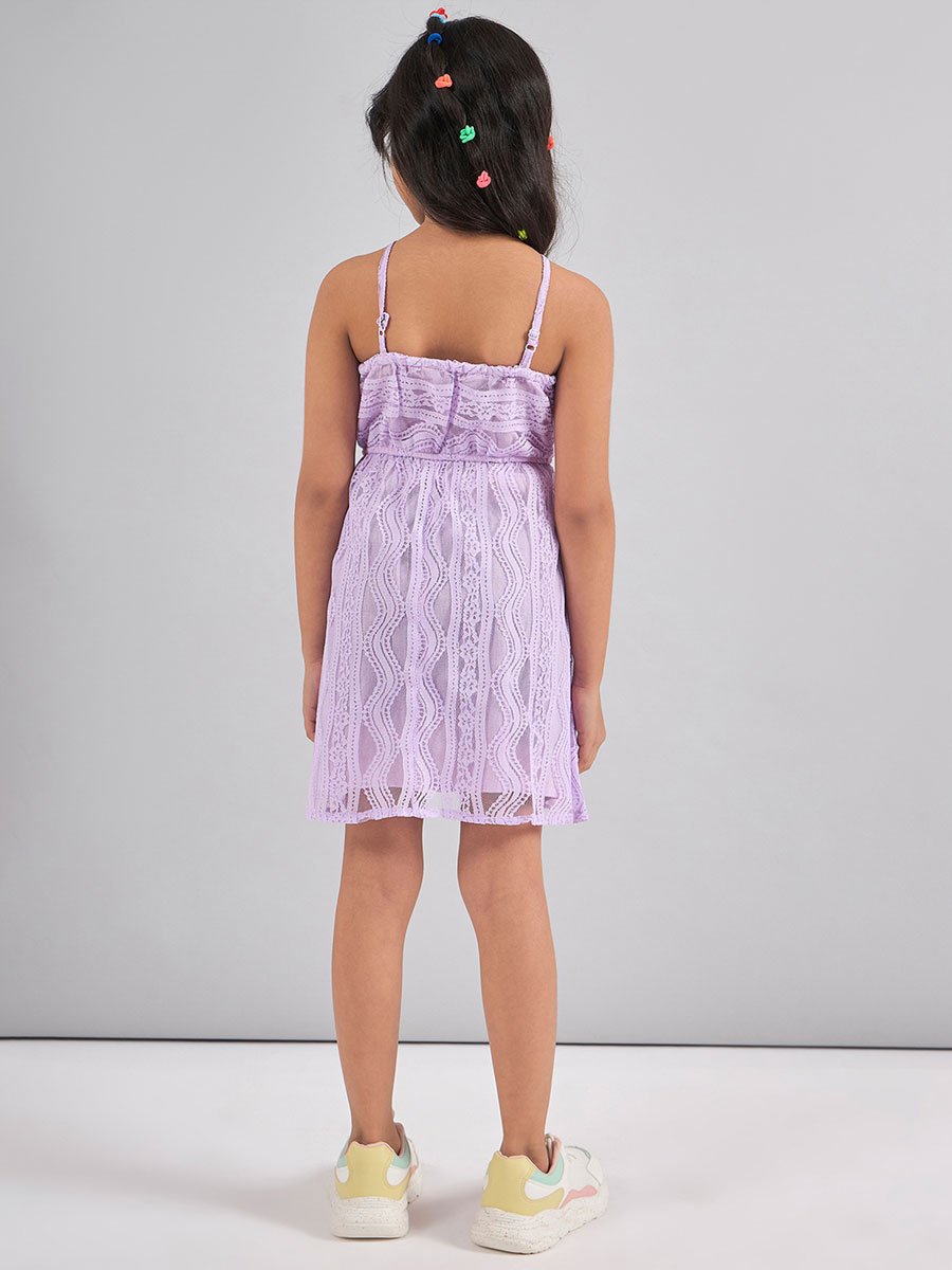 Girls Lilac Halter Neck Lace Mini Dress