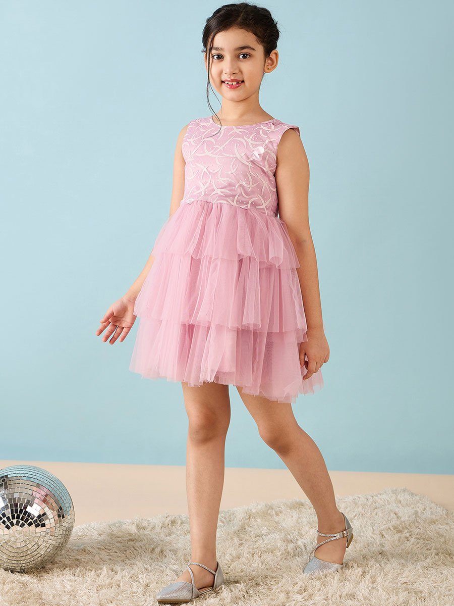 Girls Sleeveless Layered Mesh Party Wear Dress