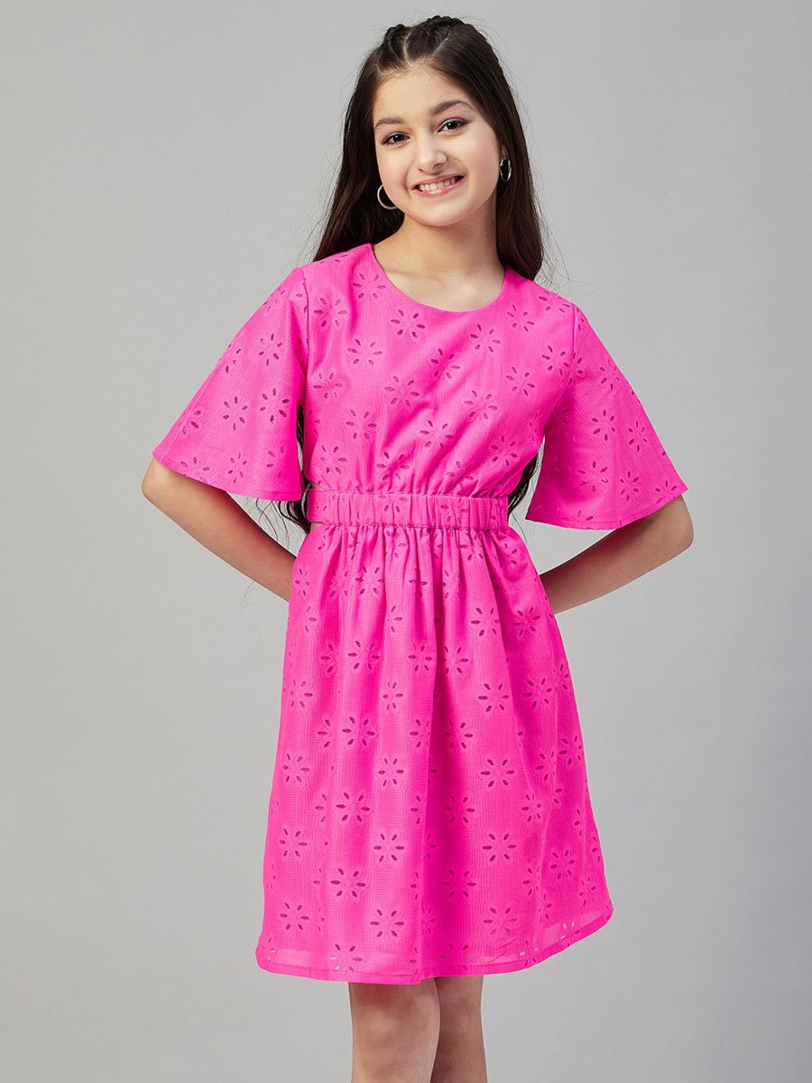 Girls Eyelet Short Sleeves Dress