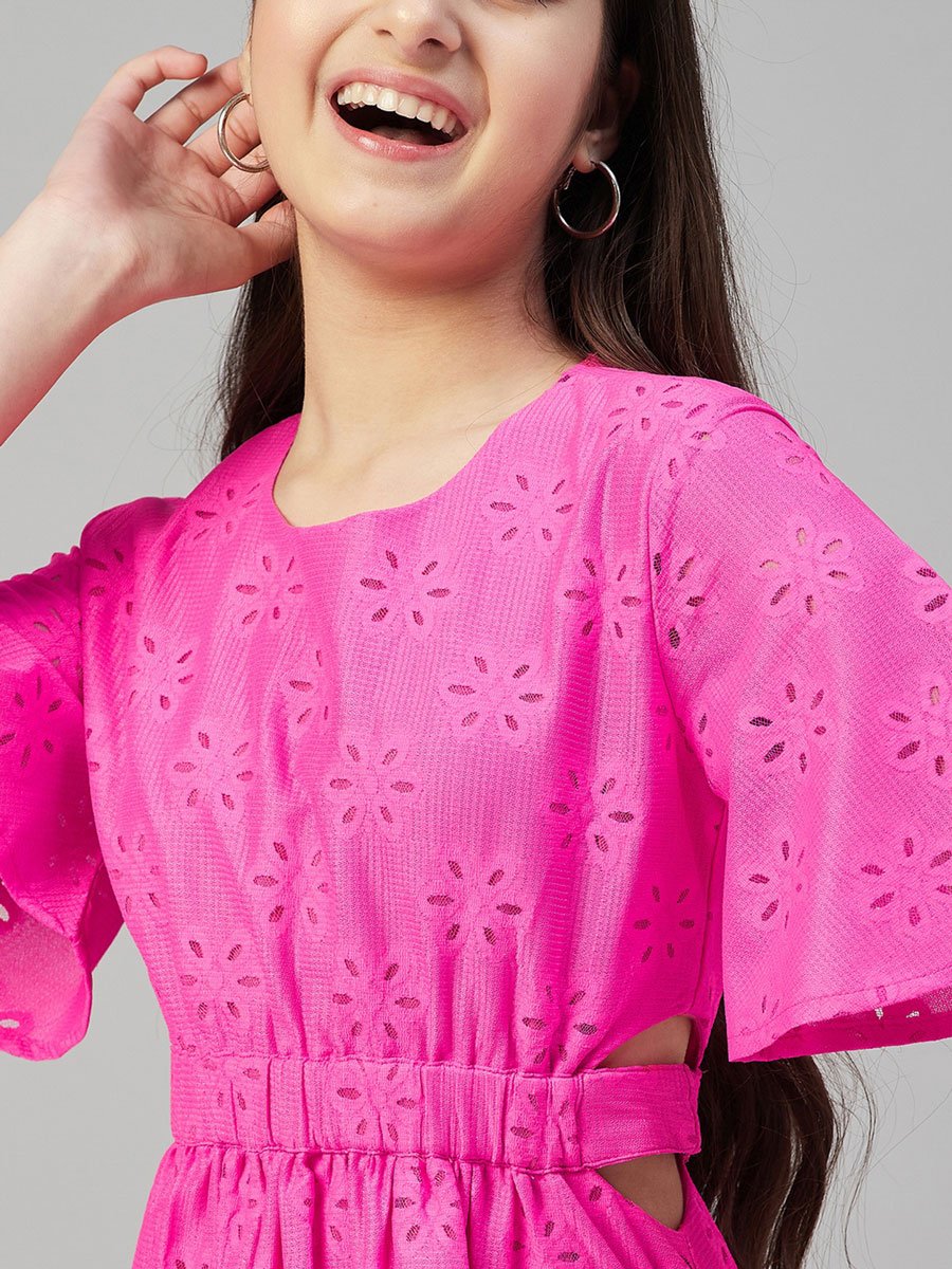 Girls Eyelet Short Sleeves Dress