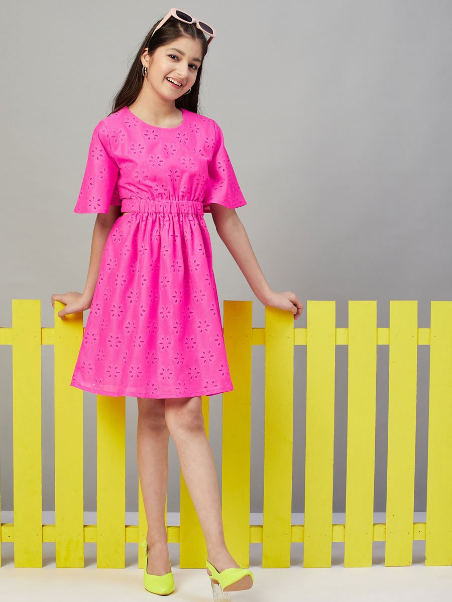 Girls Eyelet Short Sleeves Dress