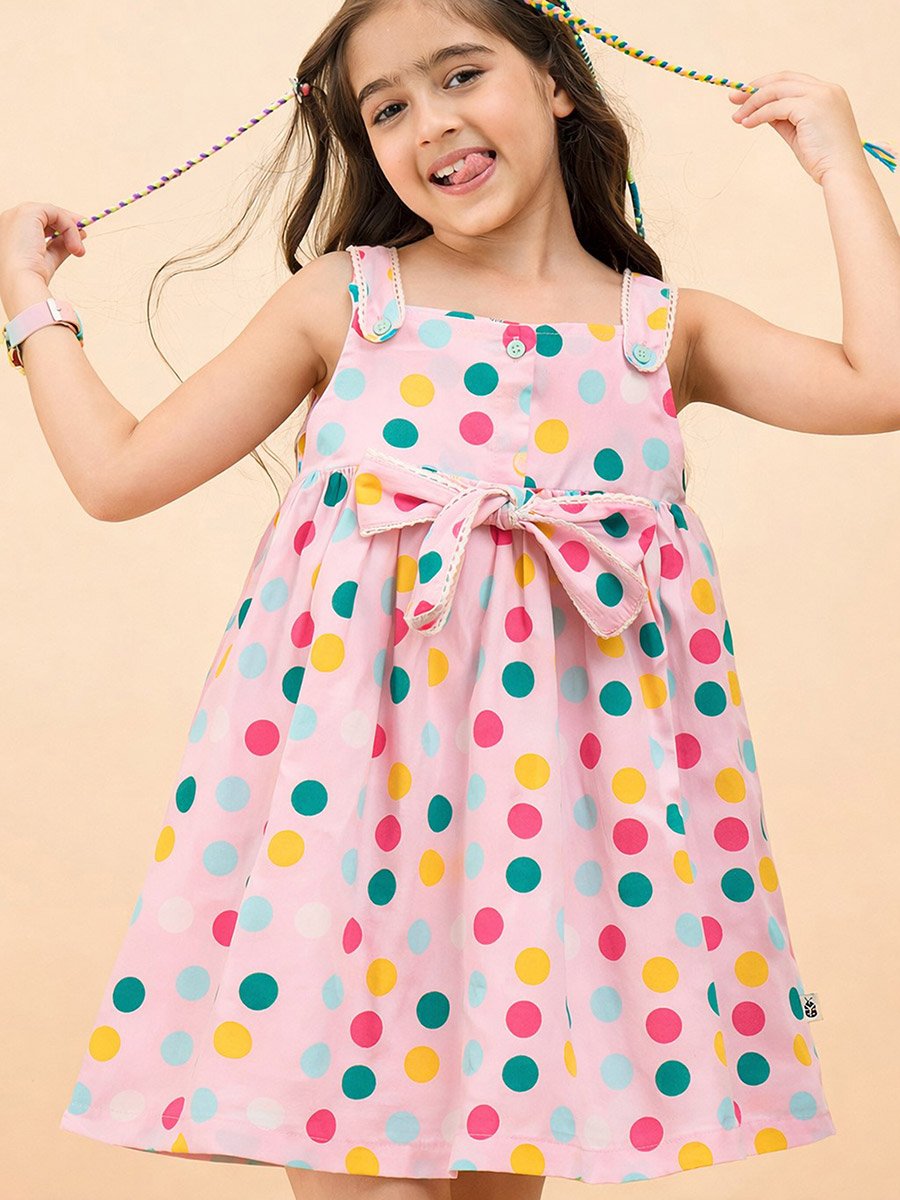 Girls Polka Dots Printed Sleeveless Dress