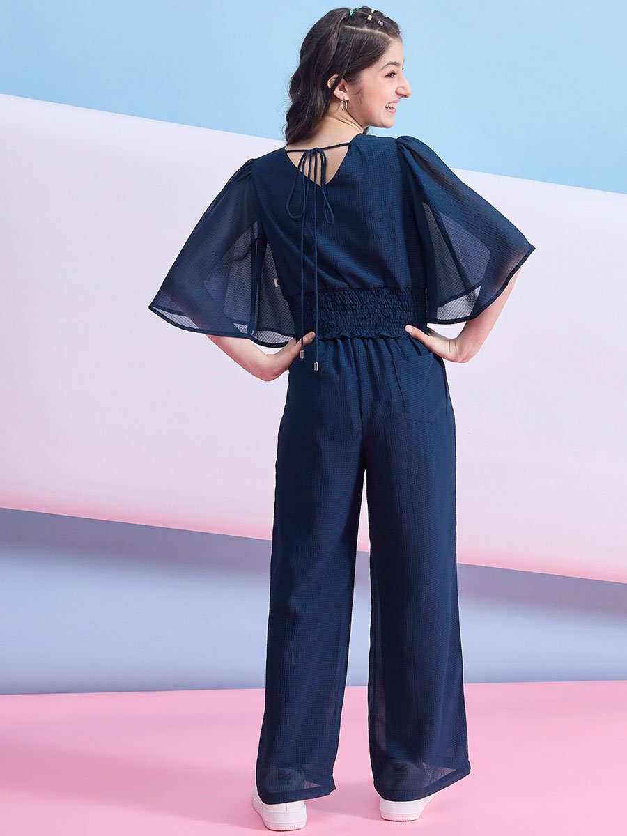 Girls Navy Blue Woven Top and Pants Set