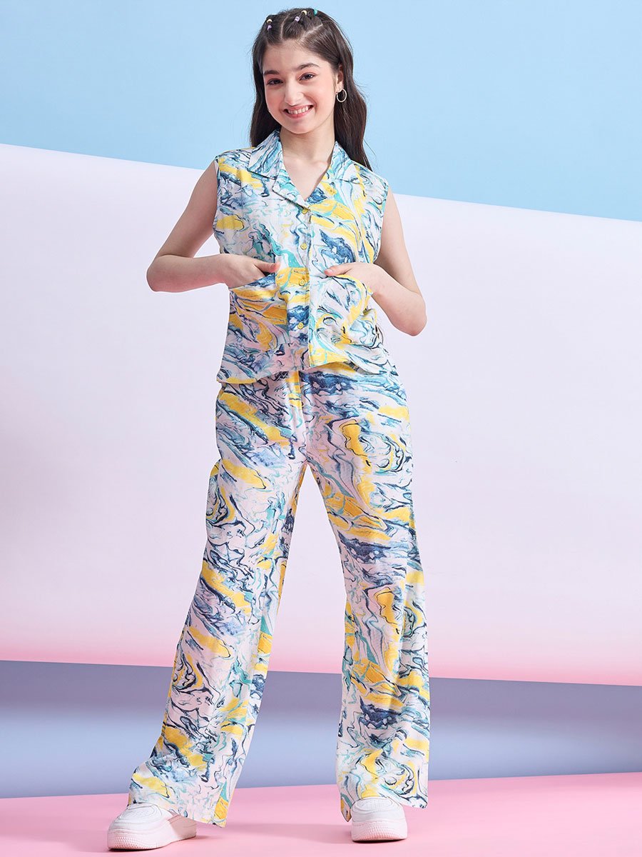 Girls Tie and Dye Abstract Print Top and Pants Set