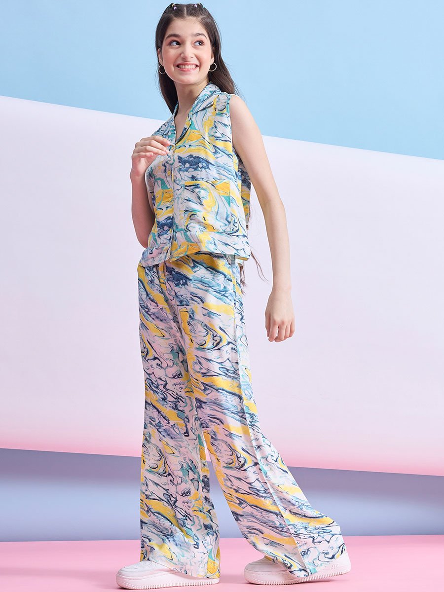 Girls Tie and Dye Abstract Print Top and Pants Set