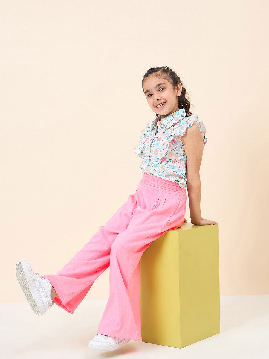 Girls Floral Ruffled Shirt and Pants Set