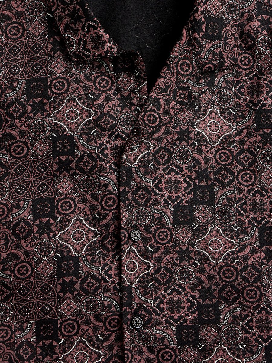 Boys Brown Printed Rayon Shirt and Shorts Set