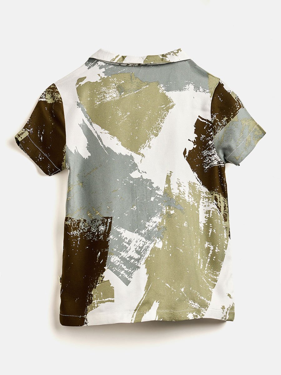 Boys Green Brushstroke Print Shirt and Shorts Set