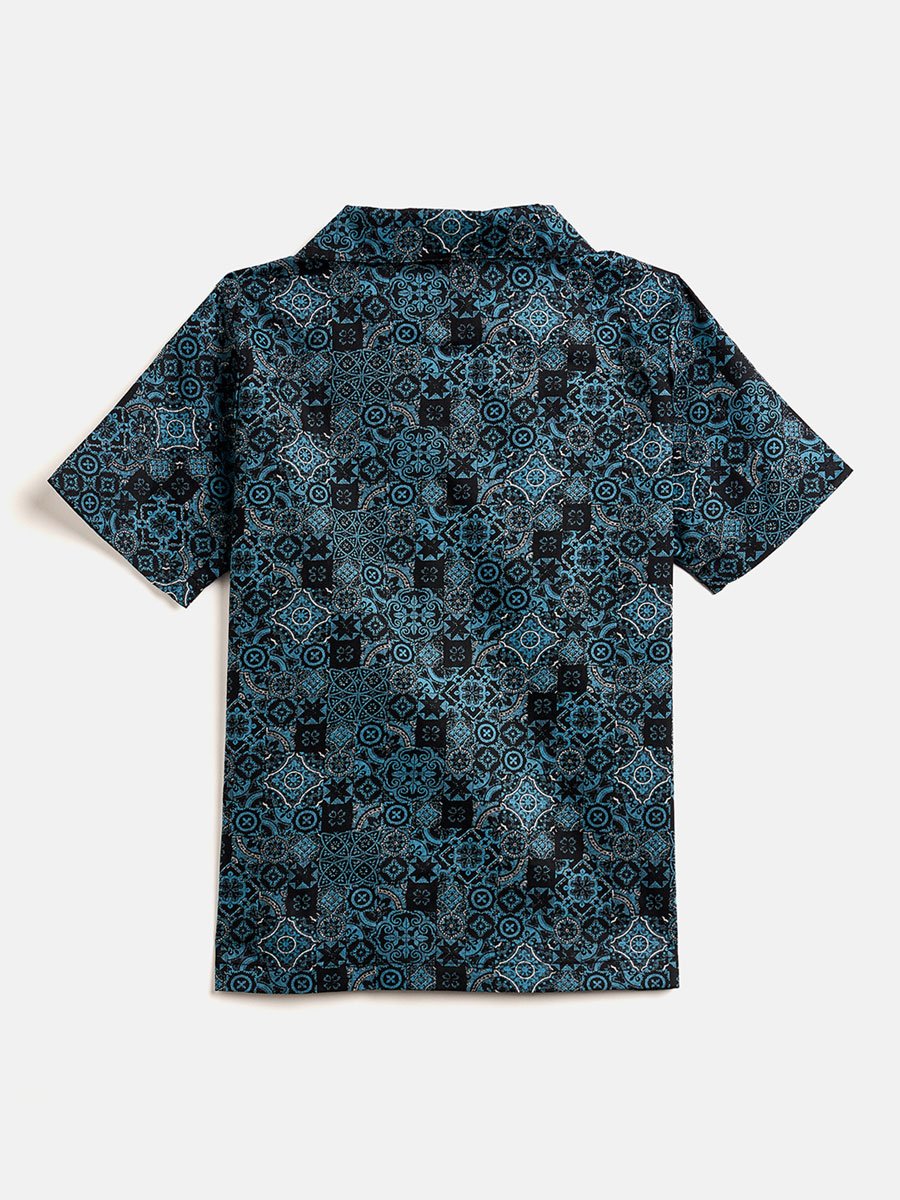 Boys Blue Printed Rayon Shirt and Shorts Set
