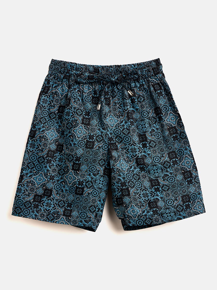 Boys Blue Printed Rayon Shirt and Shorts Set
