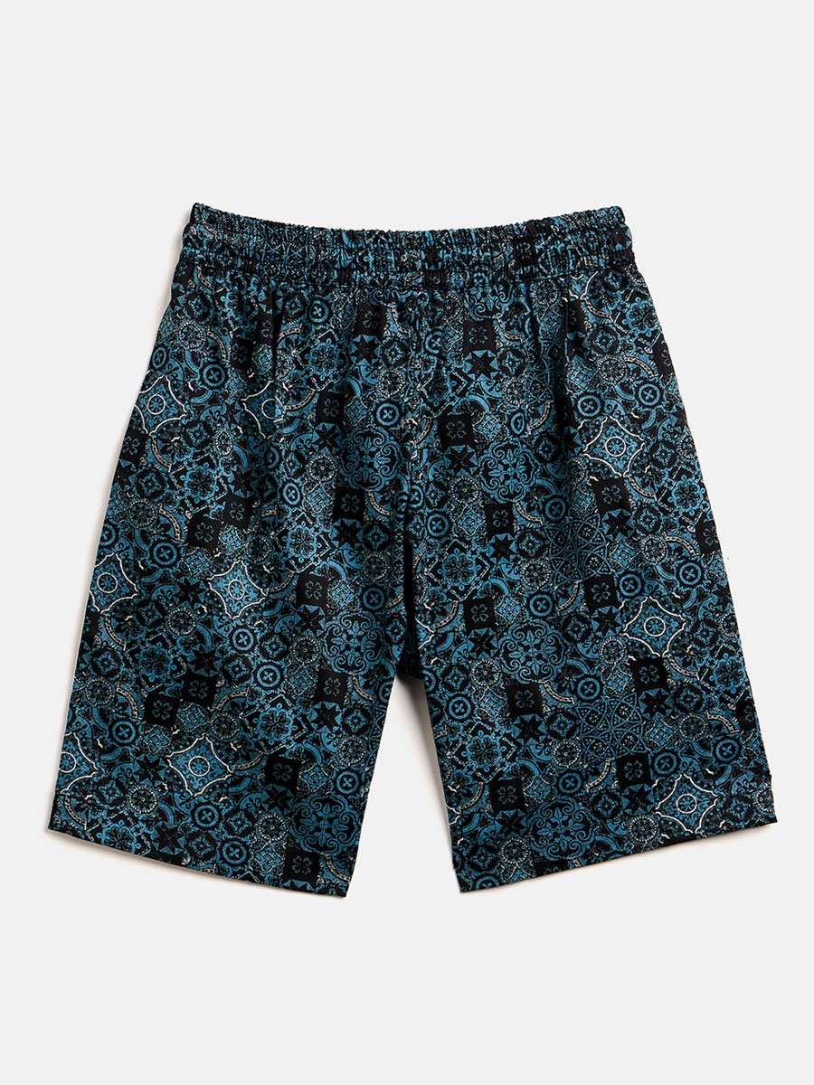 Boys Blue Printed Rayon Shirt and Shorts Set