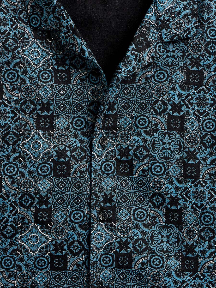 Boys Blue Printed Rayon Shirt and Shorts Set