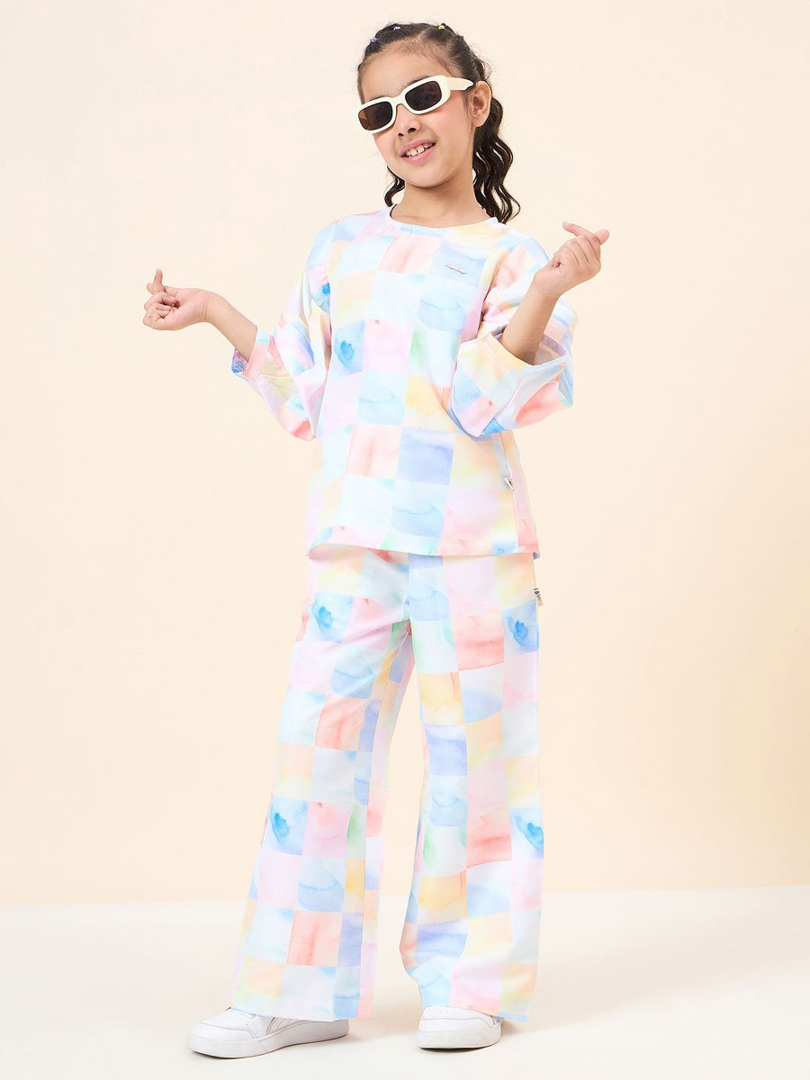 Girls Checked Printed Top and Pants Set