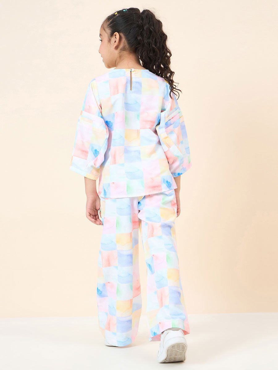 Girls Checked Printed Top and Pants Set