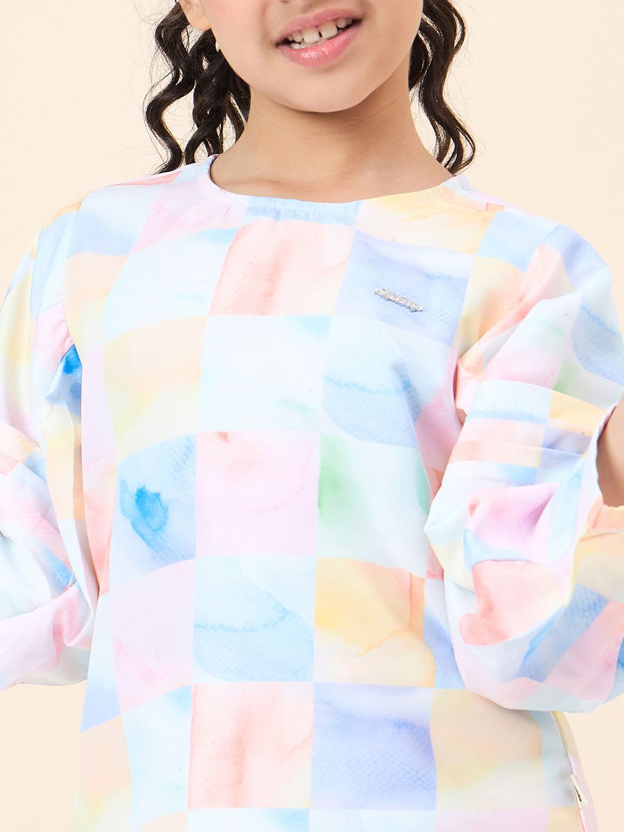 Girls Checked Printed Top and Pants Set