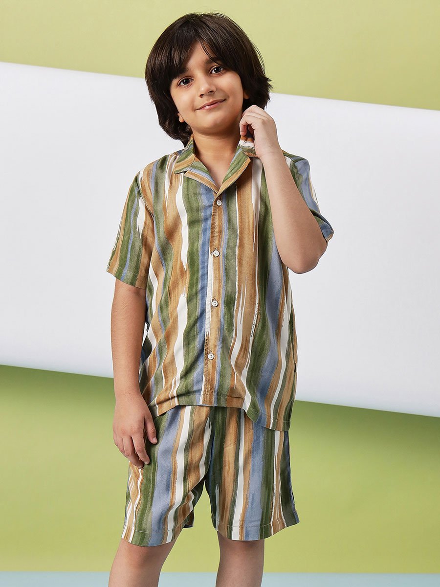 Boys Green Tie-Dye Shirt and Shorts Set