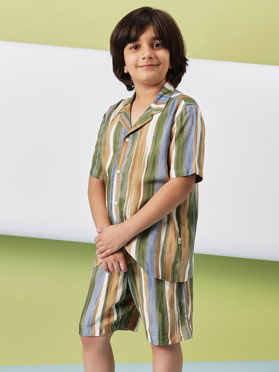 Boys Green Tie-Dye Shirt and Shorts Set