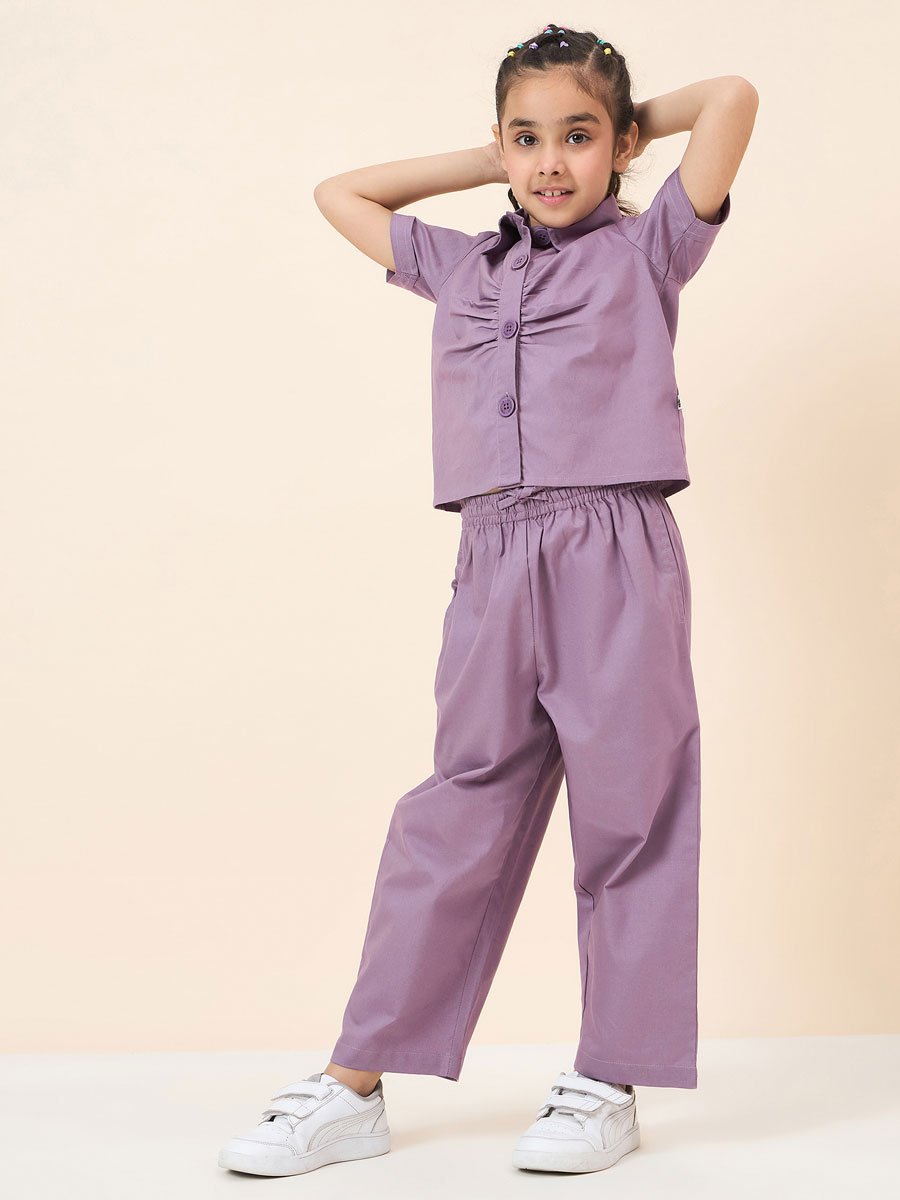 Girls Purple Cotton Shirt and Pants Set