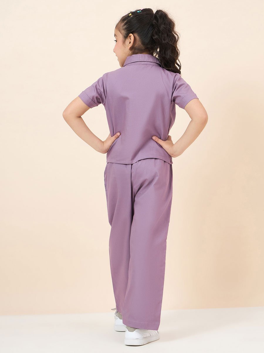 Girls Purple Cotton Shirt and Pants Set