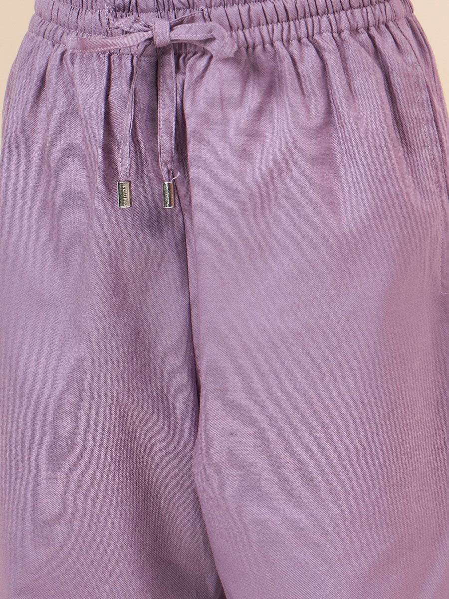 Girls Purple Cotton Shirt and Pants Set