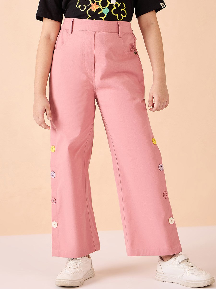 Girls Pink Cotton Cargo Pants