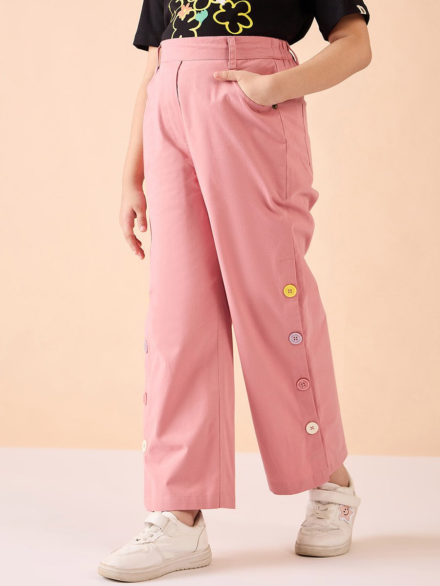 Girls Pink Cotton Cargo Pants