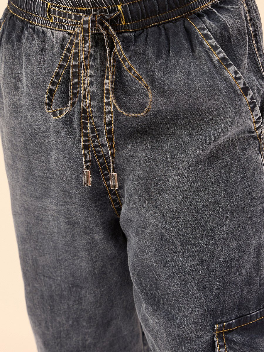 Girls Black Cotton Cargo Pants